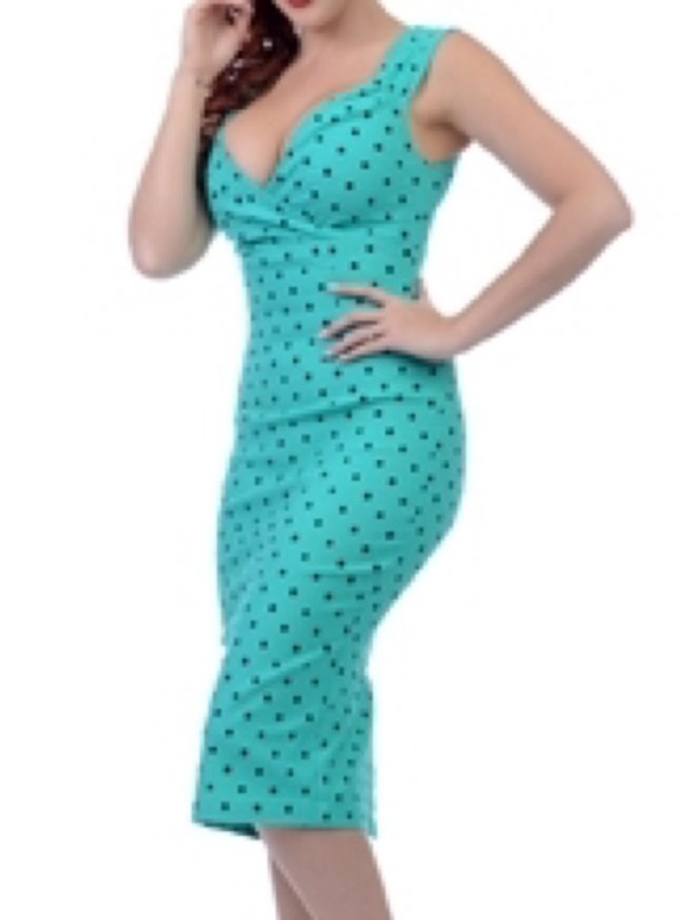 RockSteady Turquoise Polka Dot Midi Sheath Dress (Rockabilly, Pin-Up)